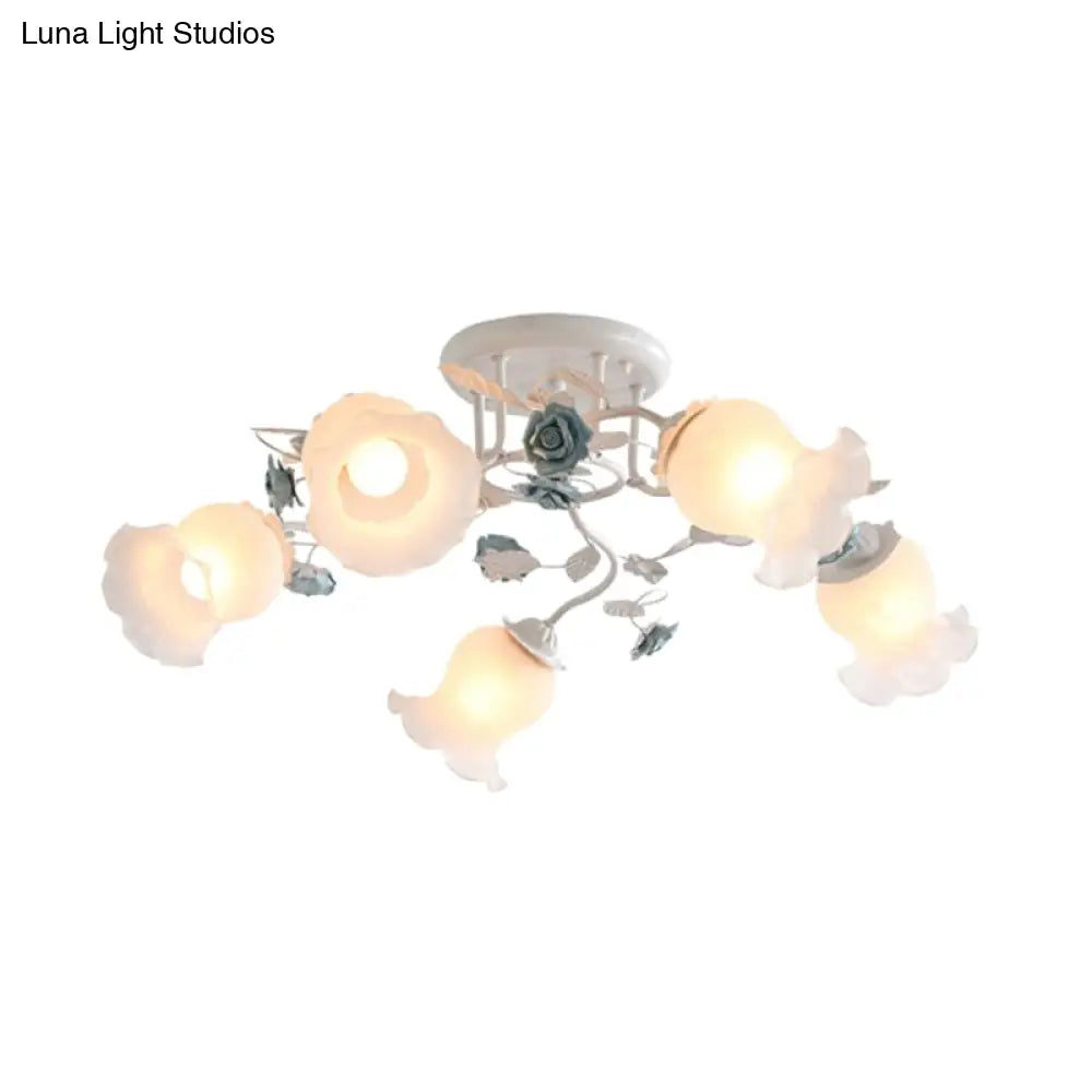 DecorBites™ DecorBites™ Frosted Glass Bud Semi Flush Chandelier in Pink/Blue/Blue-White - Ceiling Mount Lamp for Countryside Dining Room - 3/5/9-Bulb Option