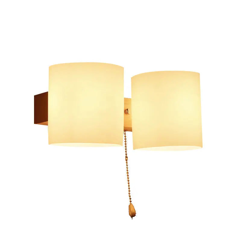 Warm-toned frosted glass copper wall lamp with brass chain pull switch for bedroom wall lighting direct wired electric