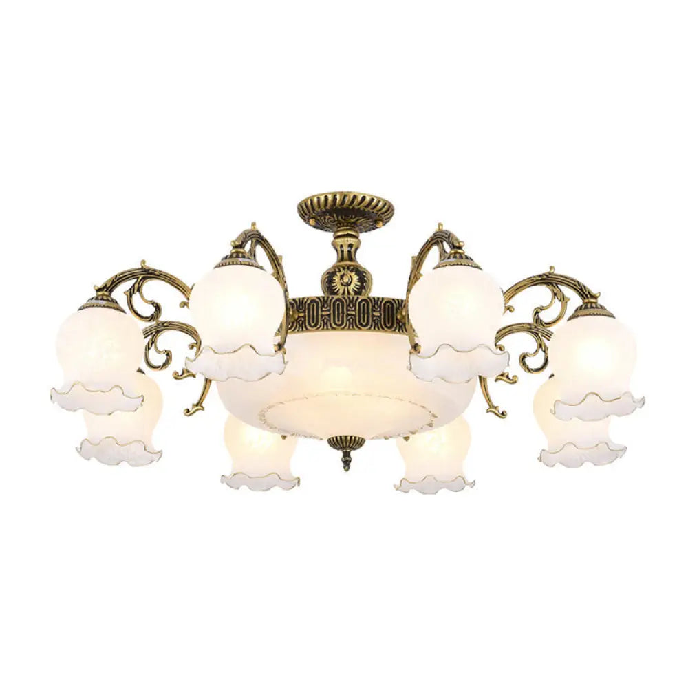 DecorBites™ DecorBites™ Frosted Glass Flush Mount Chandelier - Bud Shade, Classic Living Room Semi Flush Light Fixture