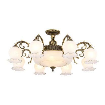DecorBites™ DecorBites™ Frosted Glass Flush Mount Chandelier - Bud Shade, Classic Living Room Semi Flush Light Fixture