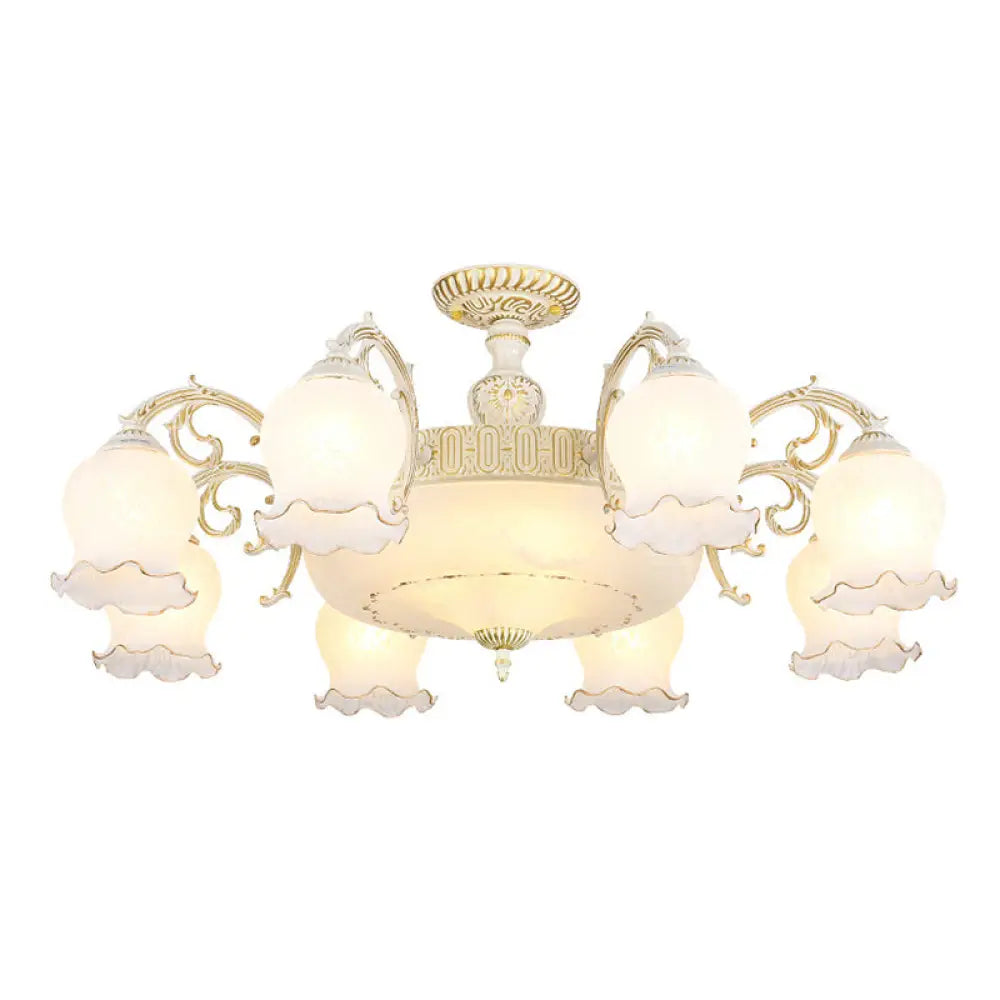 DecorBites™ DecorBites™ Frosted Glass Flush Mount Chandelier - Bud Shade, Classic Living Room Semi Flush Light Fixture