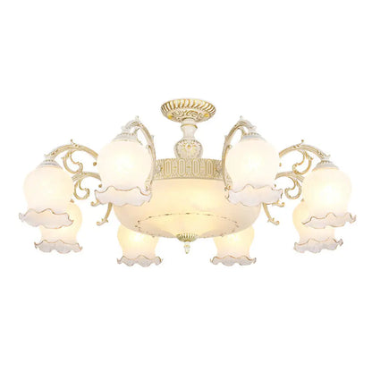 DecorBites™ DecorBites™ Frosted Glass Flush Mount Chandelier - Bud Shade, Classic Living Room Semi Flush Light Fixture