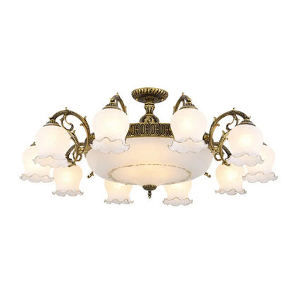 DecorBites™ DecorBites™ Frosted Glass Flush Mount Chandelier - Bud Shade, Classic Living Room Semi Flush Light Fixture