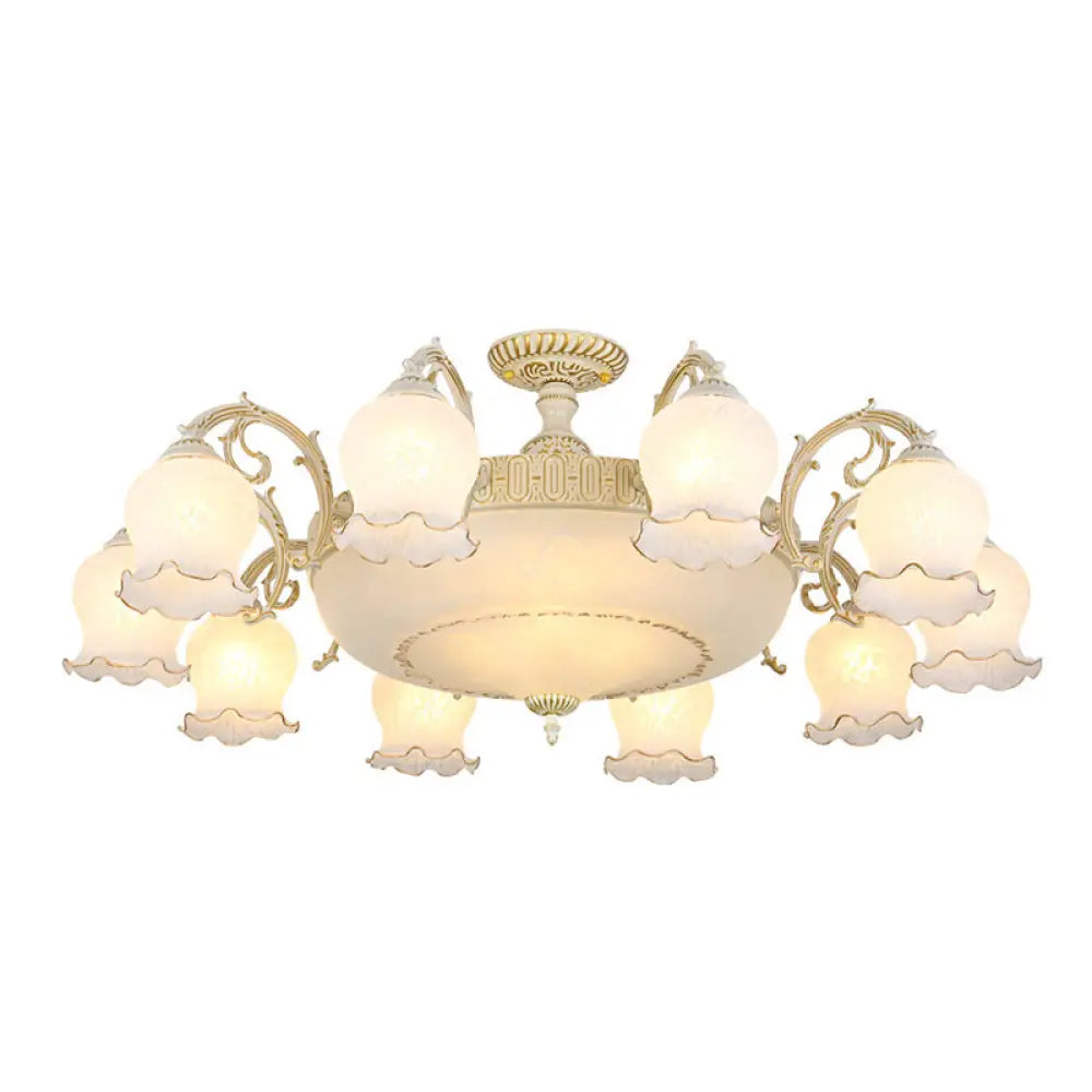 DecorBites™ DecorBites™ Frosted Glass Flush Mount Chandelier - Bud Shade, Classic Living Room Semi Flush Light Fixture
