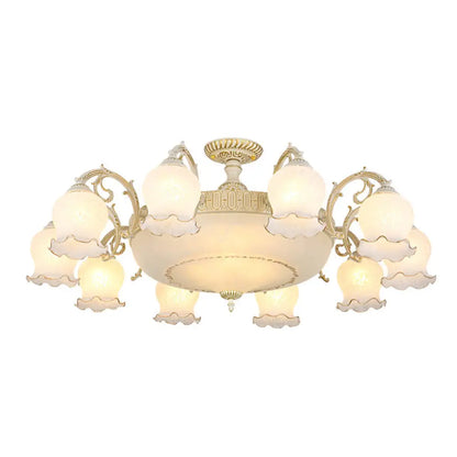 DecorBites™ DecorBites™ Frosted Glass Flush Mount Chandelier - Bud Shade, Classic Living Room Semi Flush Light Fixture