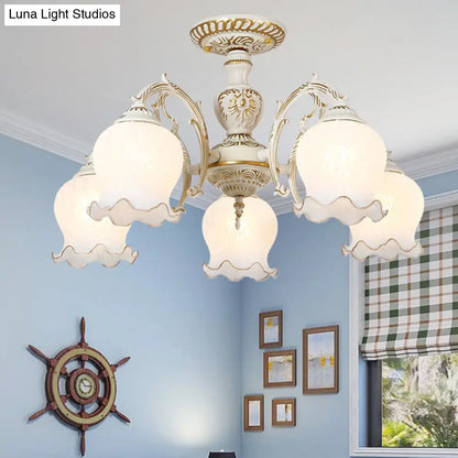 DecorBites™ DecorBites™ Frosted Glass Flush Mount Chandelier - Bud Shade, Classic Living Room Semi Flush Light Fixture