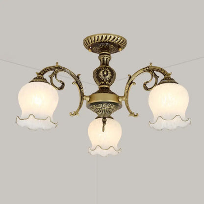 DecorBites™ DecorBites™ Frosted Glass Flush Mount Chandelier - Bud Shade, Classic Living Room Semi Flush Light Fixture