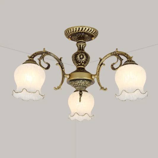 DecorBites™ DecorBites™ Frosted Glass Flush Mount Chandelier - Bud Shade, Classic Living Room Semi Flush Light Fixture