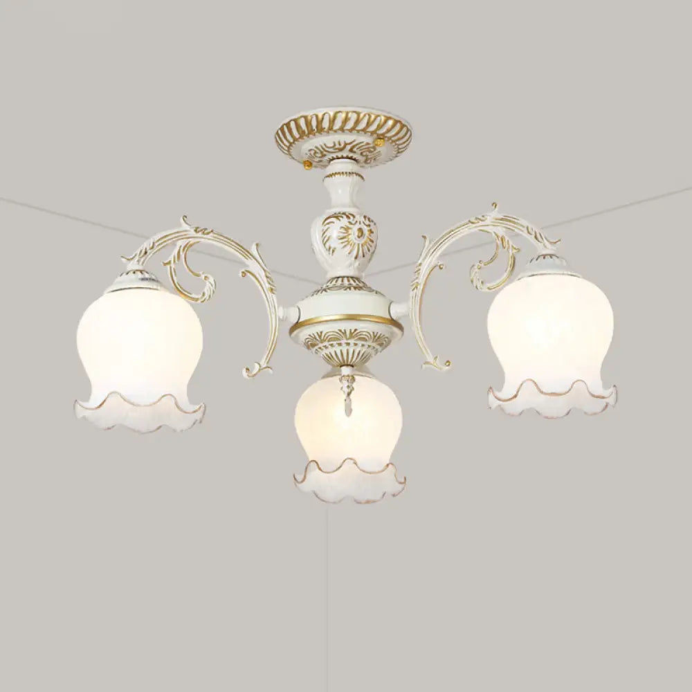 DecorBites™ DecorBites™ Frosted Glass Flush Mount Chandelier - Bud Shade, Classic Living Room Semi Flush Light Fixture