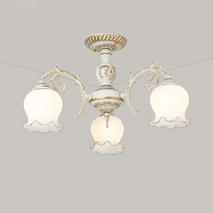DecorBites™ DecorBites™ Frosted Glass Flush Mount Chandelier - Bud Shade, Classic Living Room Semi Flush Light Fixture