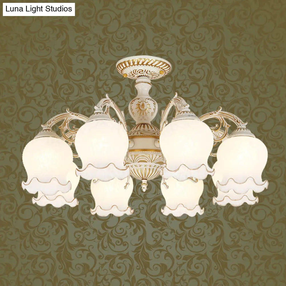 DecorBites™ DecorBites™ Frosted Glass Flush Mount Chandelier - Bud Shade, Classic Living Room Semi Flush Light Fixture