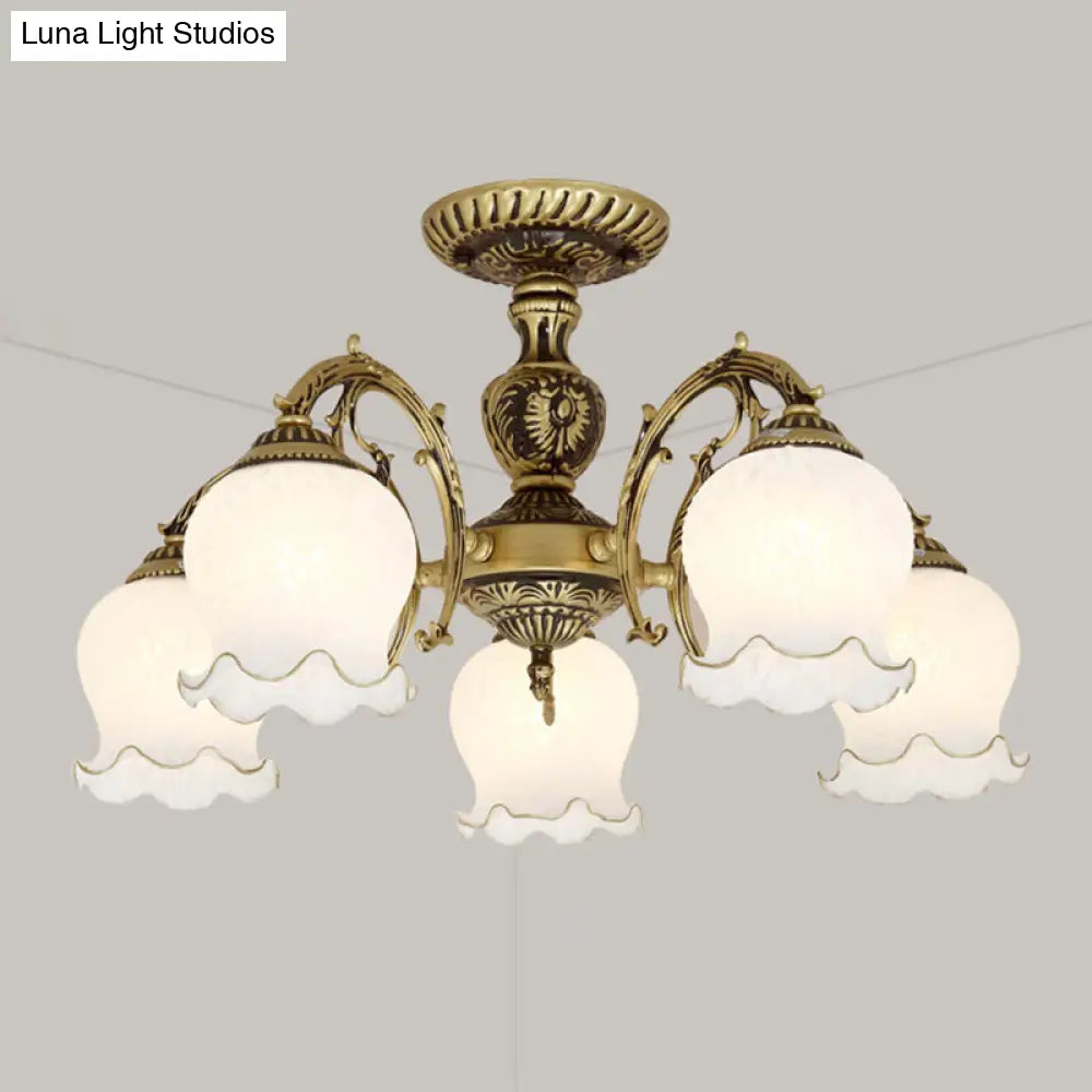 DecorBites™ DecorBites™ Frosted Glass Flush Mount Chandelier - Bud Shade, Classic Living Room Semi Flush Light Fixture