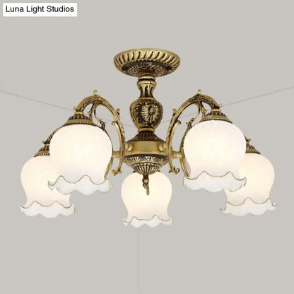 DecorBites™ DecorBites™ Frosted Glass Flush Mount Chandelier - Bud Shade, Classic Living Room Semi Flush Light Fixture