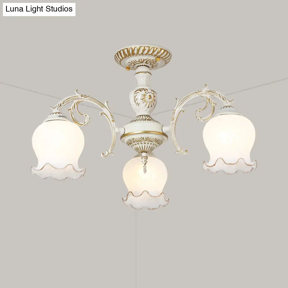 DecorBites™ DecorBites™ Frosted Glass Flush Mount Chandelier - Bud Shade, Classic Living Room Semi Flush Light Fixture