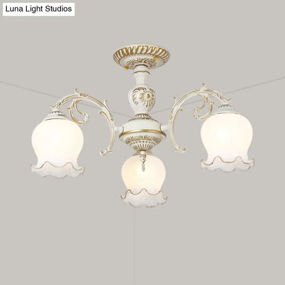 DecorBites™ DecorBites™ Frosted Glass Flush Mount Chandelier - Bud Shade, Classic Living Room Semi Flush Light Fixture