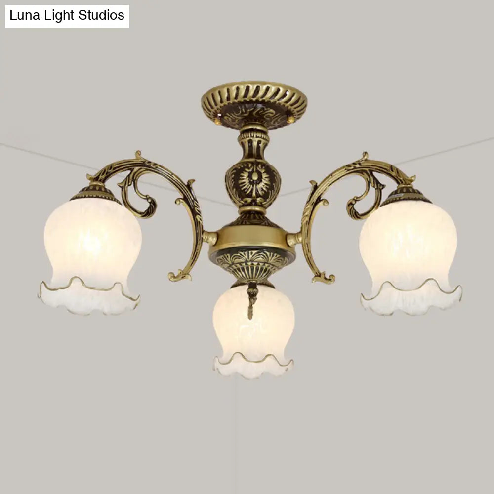 DecorBites™ DecorBites™ Frosted Glass Flush Mount Chandelier - Bud Shade, Classic Living Room Semi Flush Light Fixture