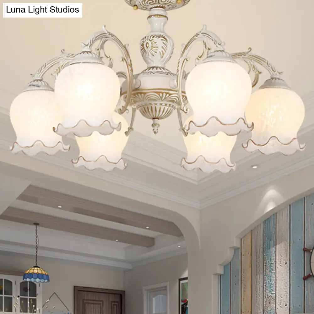 DecorBites™ DecorBites™ Frosted Glass Flush Mount Chandelier - Bud Shade, Classic Living Room Semi Flush Light Fixture