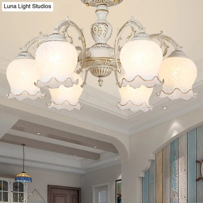 DecorBites™ DecorBites™ Frosted Glass Flush Mount Chandelier - Bud Shade, Classic Living Room Semi Flush Light Fixture
