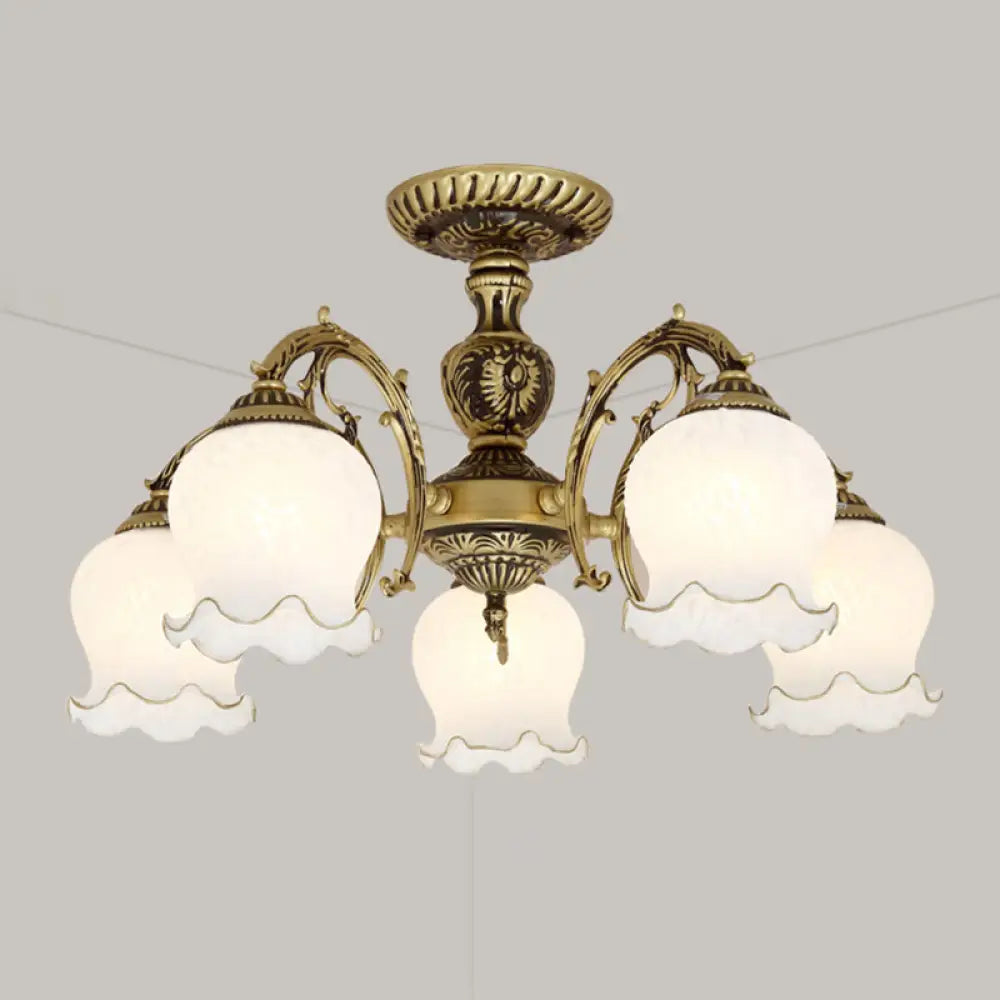 DecorBites™ DecorBites™ Frosted Glass Flush Mount Chandelier - Bud Shade, Classic Living Room Semi Flush Light Fixture