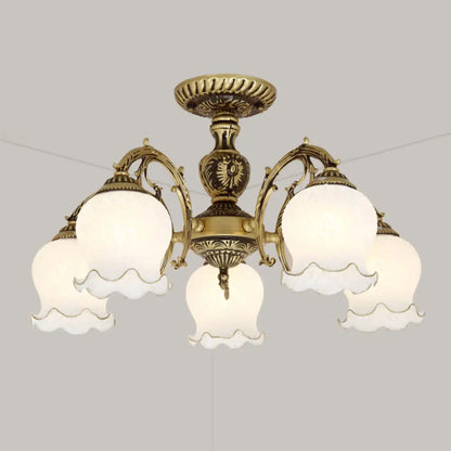 DecorBites™ DecorBites™ Frosted Glass Flush Mount Chandelier - Bud Shade, Classic Living Room Semi Flush Light Fixture