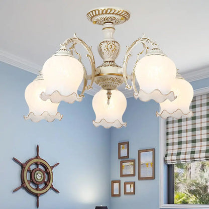 DecorBites™ DecorBites™ Frosted Glass Flush Mount Chandelier - Bud Shade, Classic Living Room Semi Flush Light Fixture