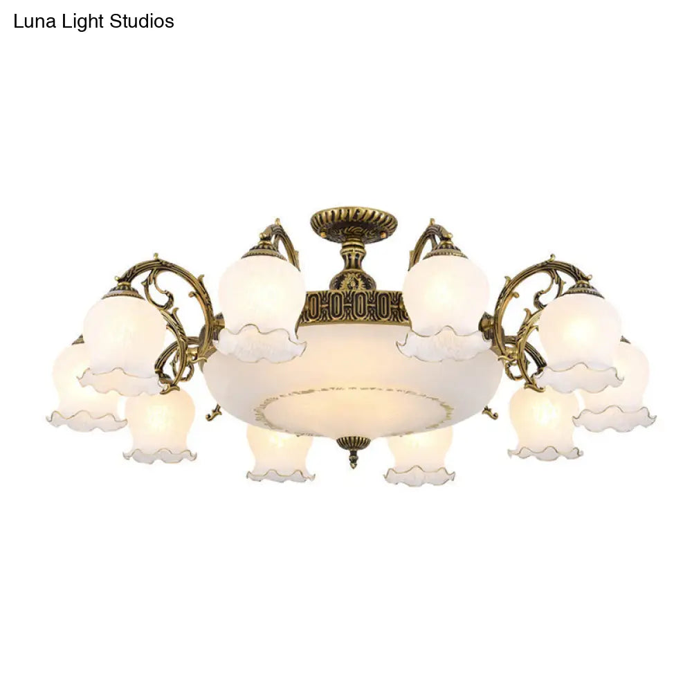 DecorBites™ DecorBites™ Frosted Glass Flush Mount Chandelier - Bud Shade, Classic Living Room Semi Flush Light Fixture