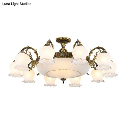 DecorBites™ DecorBites™ Frosted Glass Flush Mount Chandelier - Bud Shade, Classic Living Room Semi Flush Light Fixture
