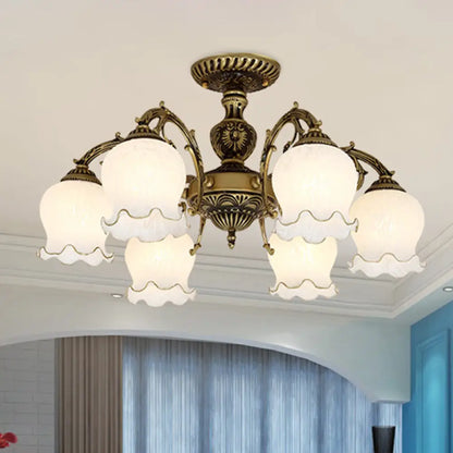 DecorBites™ DecorBites™ Frosted Glass Flush Mount Chandelier - Bud Shade, Classic Living Room Semi Flush Light Fixture