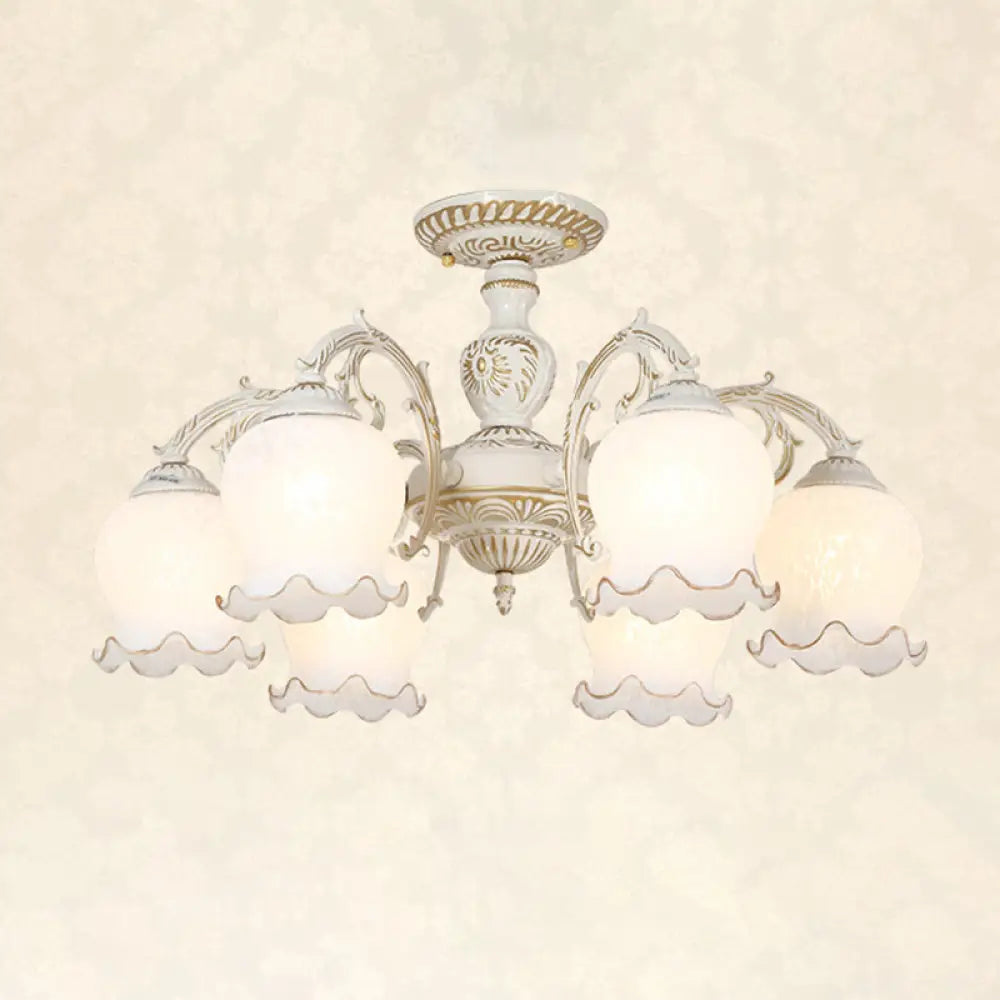 DecorBites™ DecorBites™ Frosted Glass Flush Mount Chandelier - Bud Shade, Classic Living Room Semi Flush Light Fixture