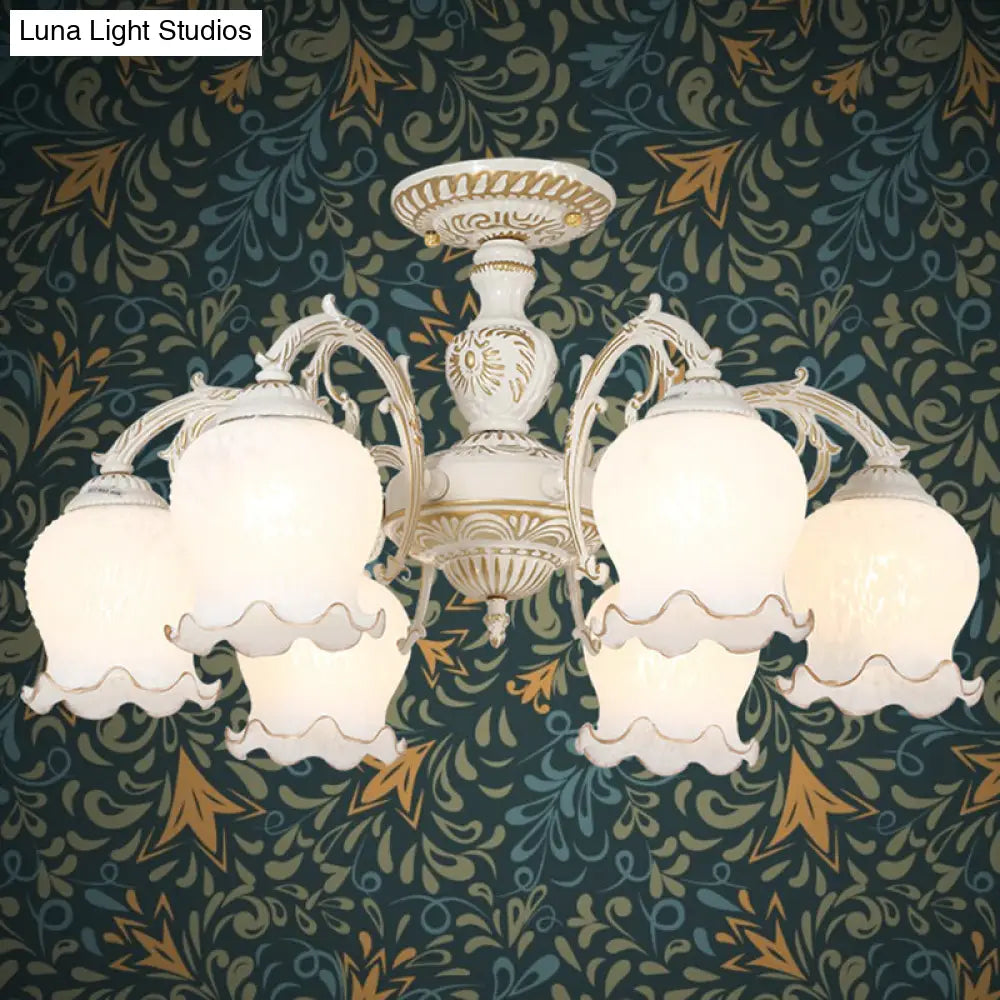 DecorBites™ DecorBites™ Frosted Glass Flush Mount Chandelier - Bud Shade, Classic Living Room Semi Flush Light Fixture