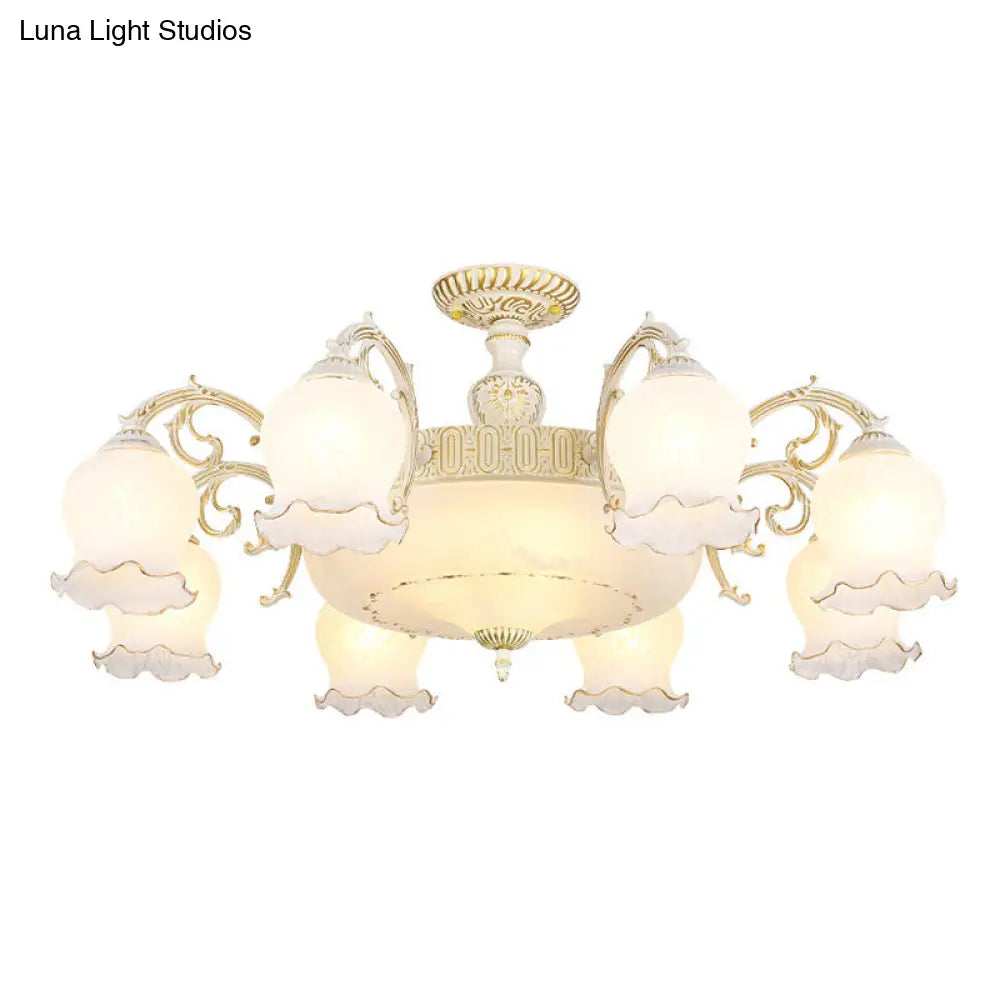 DecorBites™ DecorBites™ Frosted Glass Flush Mount Chandelier - Bud Shade, Classic Living Room Semi Flush Light Fixture