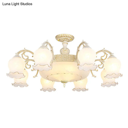 DecorBites™ DecorBites™ Frosted Glass Flush Mount Chandelier - Bud Shade, Classic Living Room Semi Flush Light Fixture