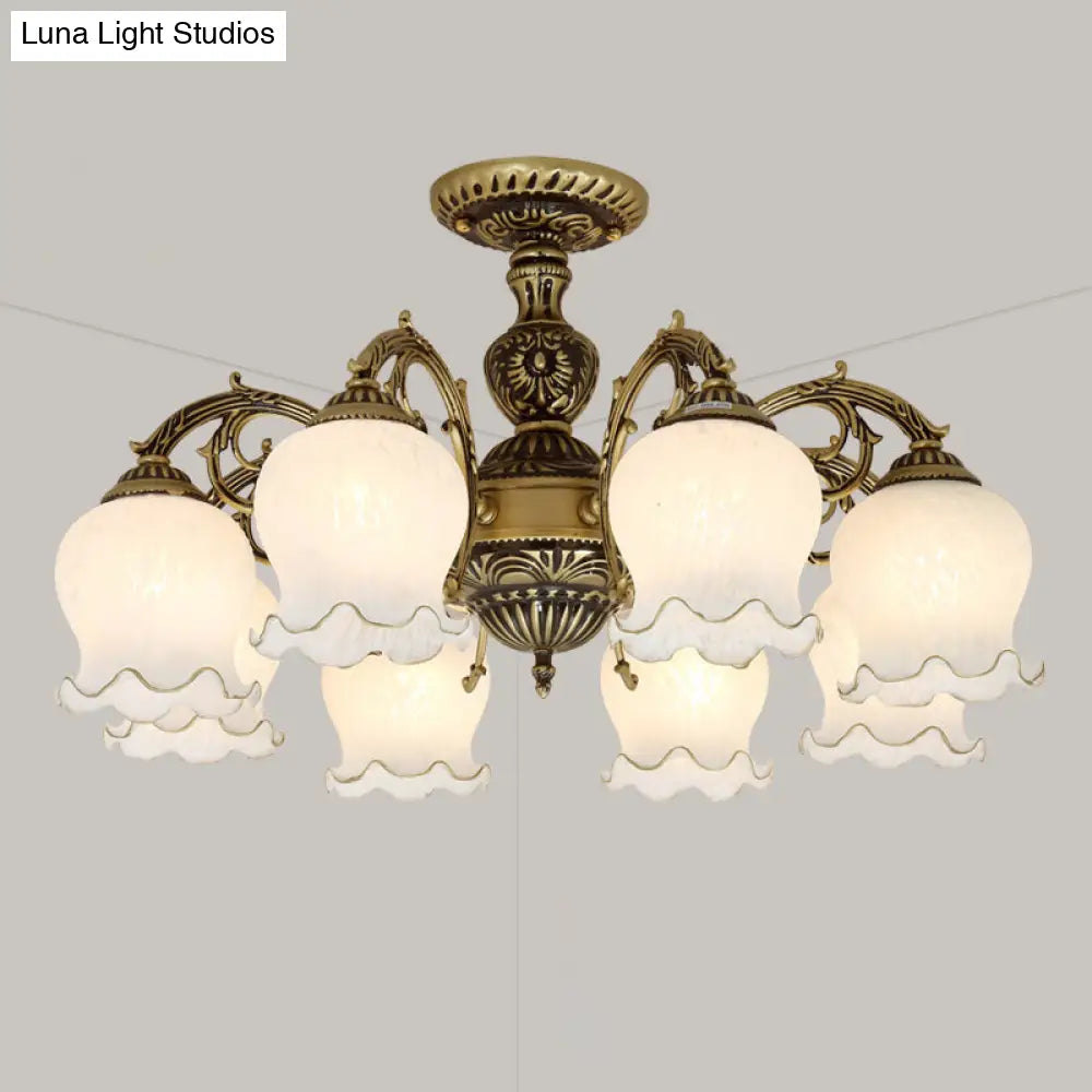DecorBites™ DecorBites™ Frosted Glass Flush Mount Chandelier - Bud Shade, Classic Living Room Semi Flush Light Fixture