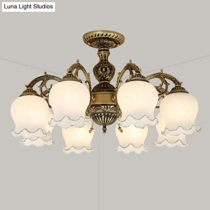 DecorBites™ DecorBites™ Frosted Glass Flush Mount Chandelier - Bud Shade, Classic Living Room Semi Flush Light Fixture