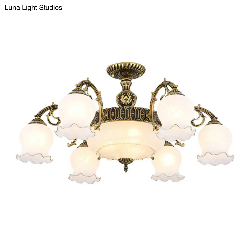DecorBites™ DecorBites™ Frosted Glass Flush Mount Chandelier - Bud Shade, Classic Living Room Semi Flush Light Fixture
