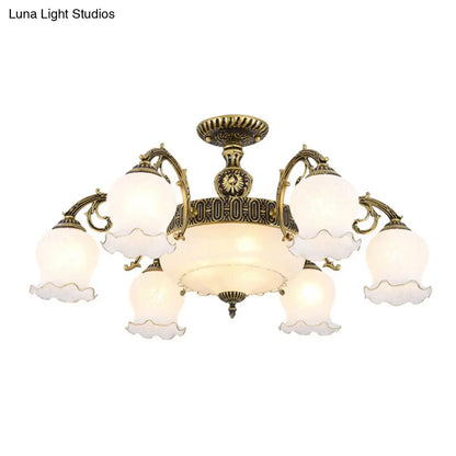 DecorBites™ DecorBites™ Frosted Glass Flush Mount Chandelier - Bud Shade, Classic Living Room Semi Flush Light Fixture