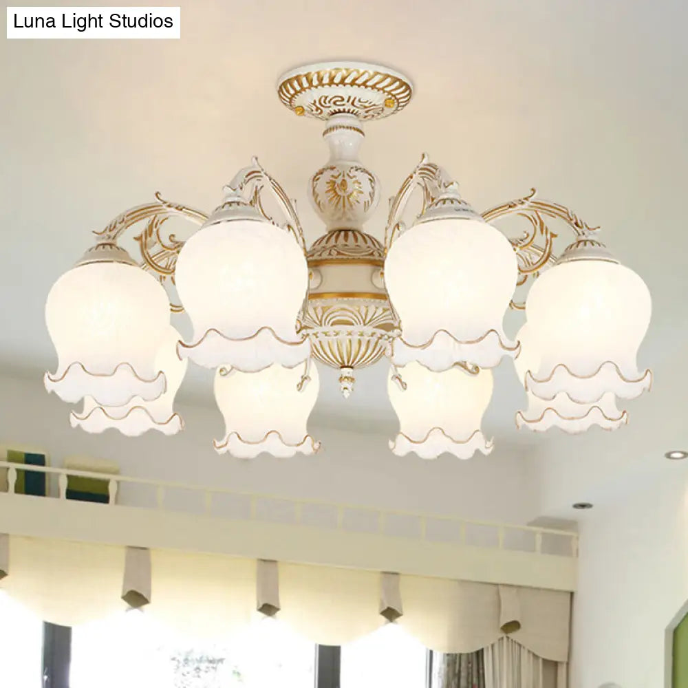 DecorBites™ DecorBites™ Frosted Glass Flush Mount Chandelier - Bud Shade, Classic Living Room Semi Flush Light Fixture