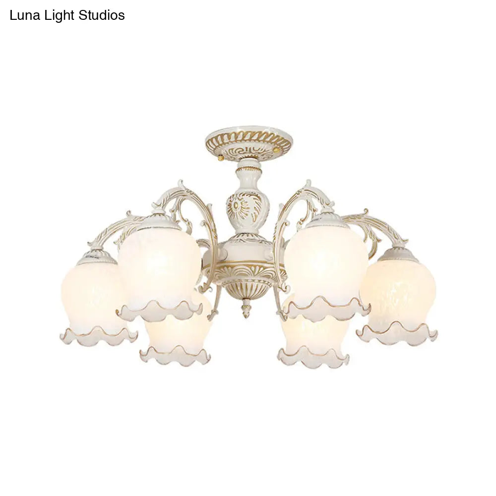 DecorBites™ DecorBites™ Frosted Glass Flush Mount Chandelier - Bud Shade, Classic Living Room Semi Flush Light Fixture