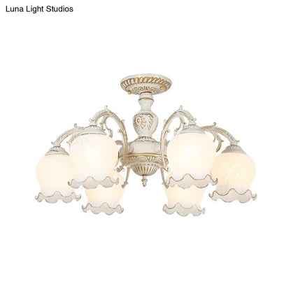 DecorBites™ DecorBites™ Frosted Glass Flush Mount Chandelier - Bud Shade, Classic Living Room Semi Flush Light Fixture