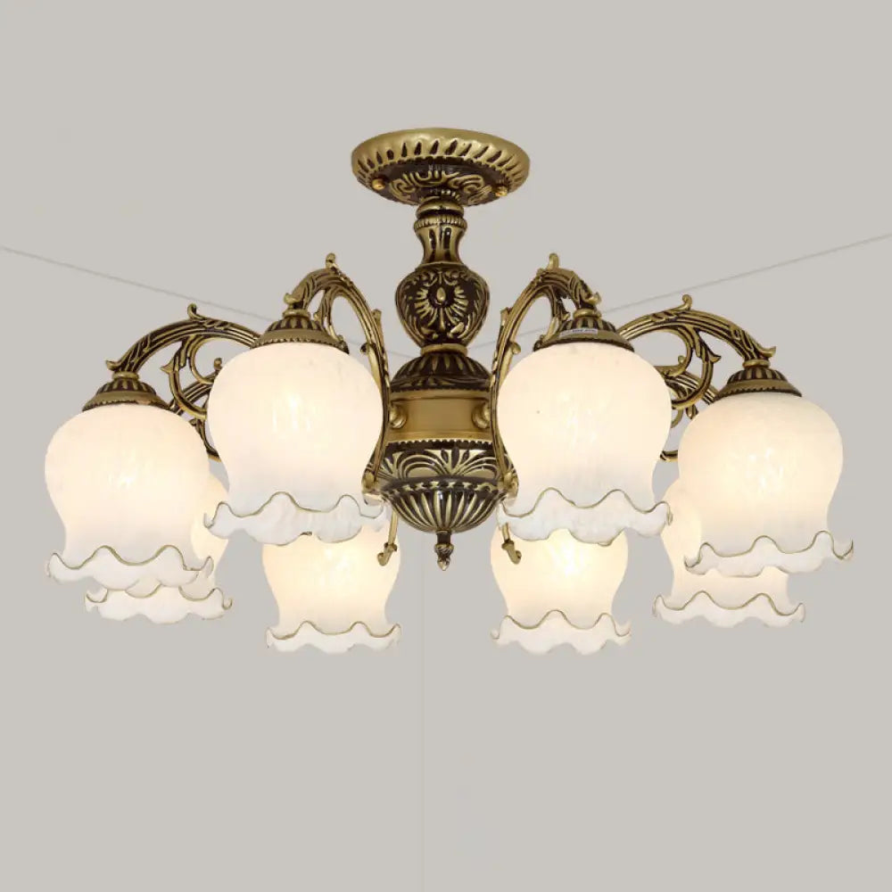 DecorBites™ DecorBites™ Frosted Glass Flush Mount Chandelier - Bud Shade, Classic Living Room Semi Flush Light Fixture