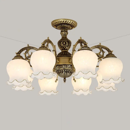 DecorBites™ DecorBites™ Frosted Glass Flush Mount Chandelier - Bud Shade, Classic Living Room Semi Flush Light Fixture