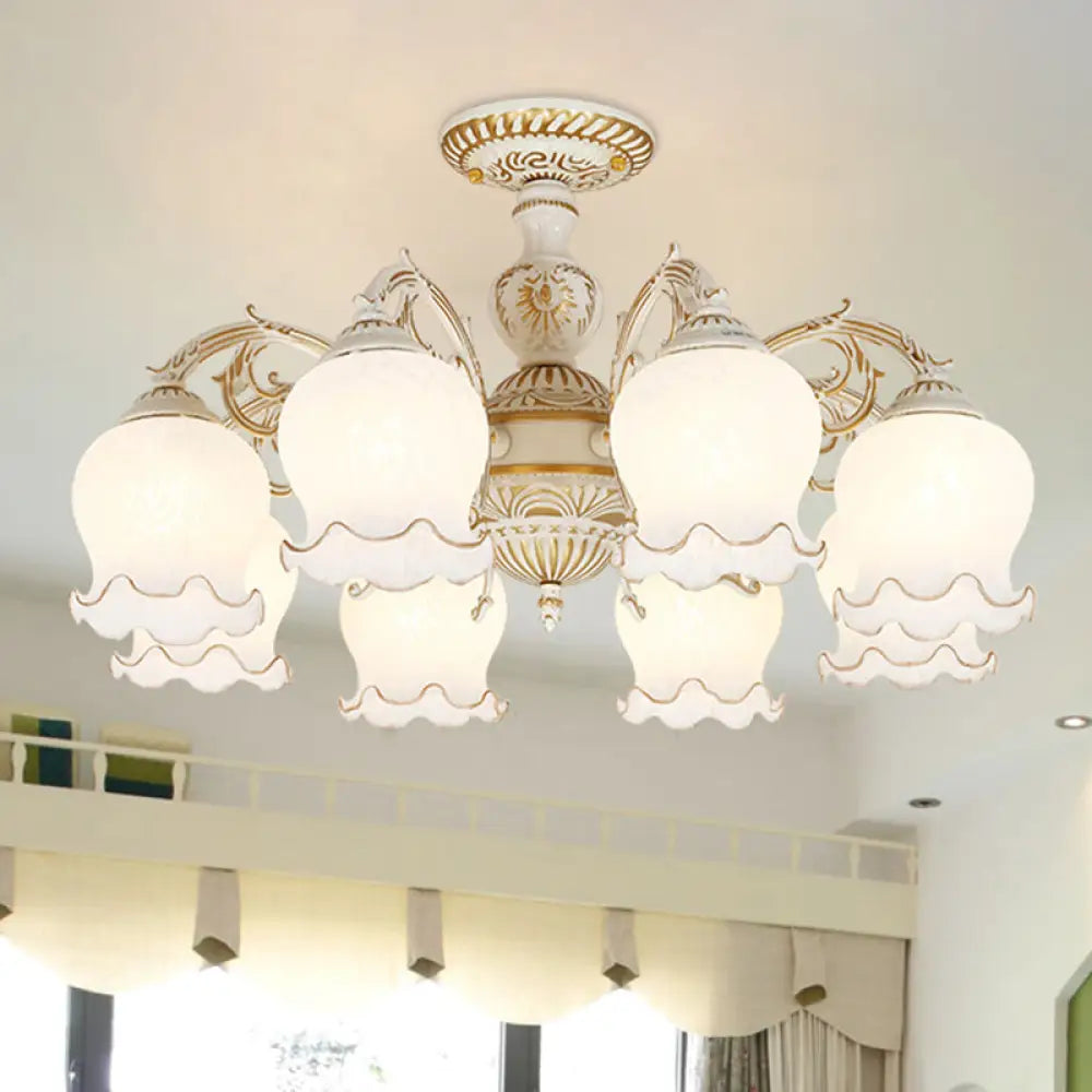 DecorBites™ DecorBites™ Frosted Glass Flush Mount Chandelier - Bud Shade, Classic Living Room Semi Flush Light Fixture