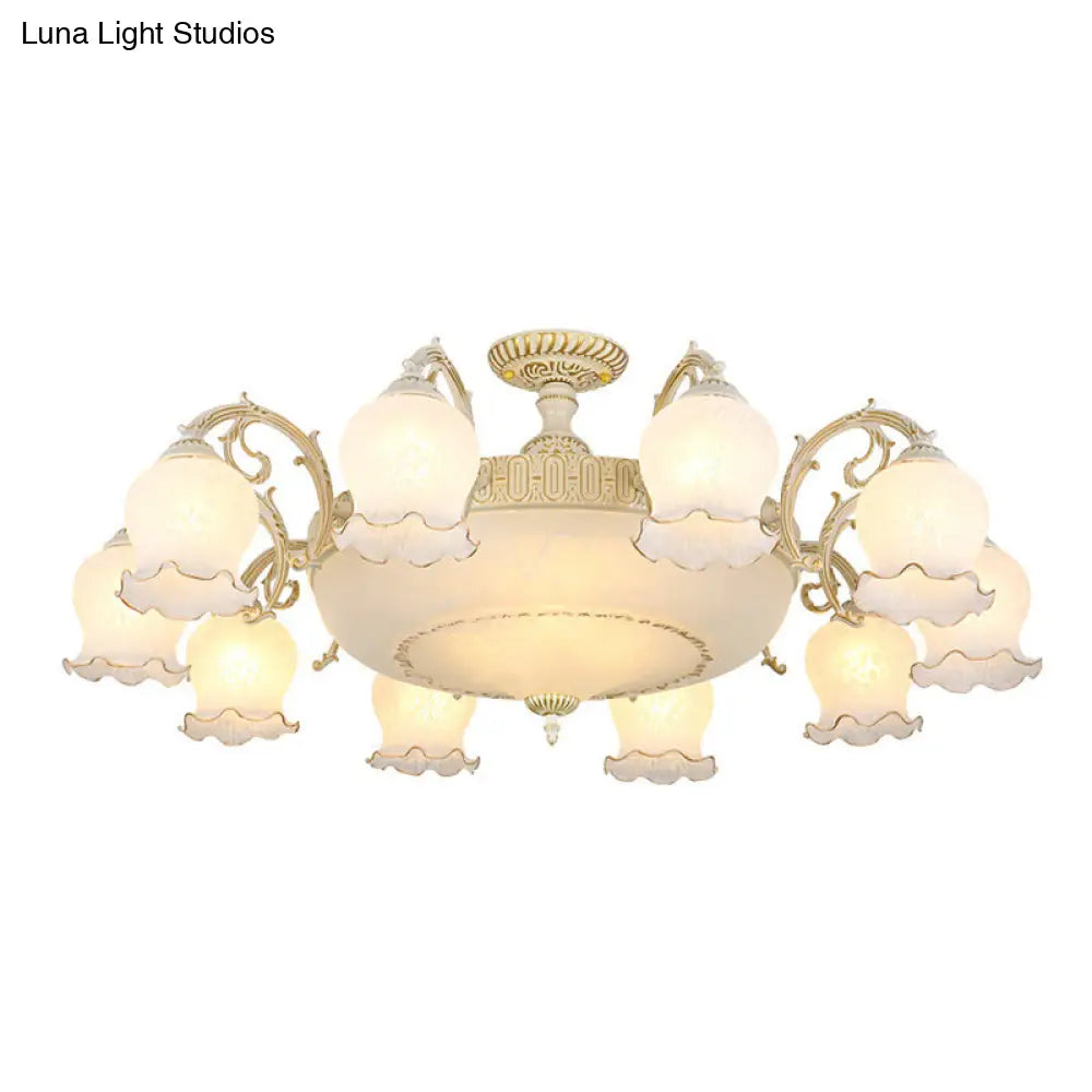 DecorBites™ DecorBites™ Frosted Glass Flush Mount Chandelier - Bud Shade, Classic Living Room Semi Flush Light Fixture