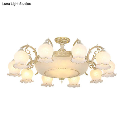 DecorBites™ DecorBites™ Frosted Glass Flush Mount Chandelier - Bud Shade, Classic Living Room Semi Flush Light Fixture