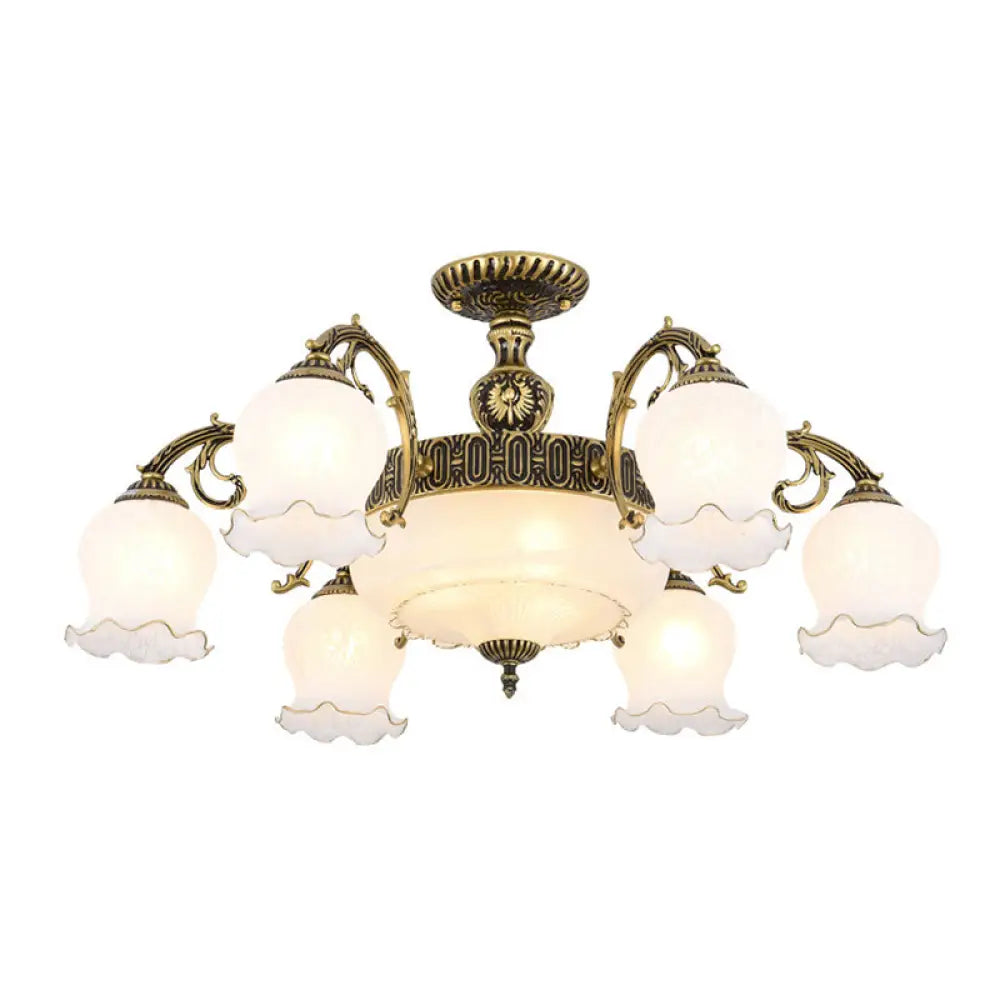 DecorBites™ DecorBites™ Frosted Glass Flush Mount Chandelier - Bud Shade, Classic Living Room Semi Flush Light Fixture