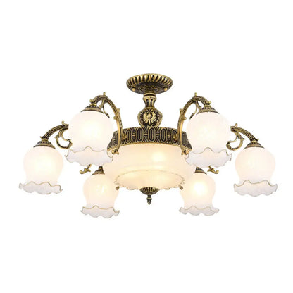 DecorBites™ DecorBites™ Frosted Glass Flush Mount Chandelier - Bud Shade, Classic Living Room Semi Flush Light Fixture