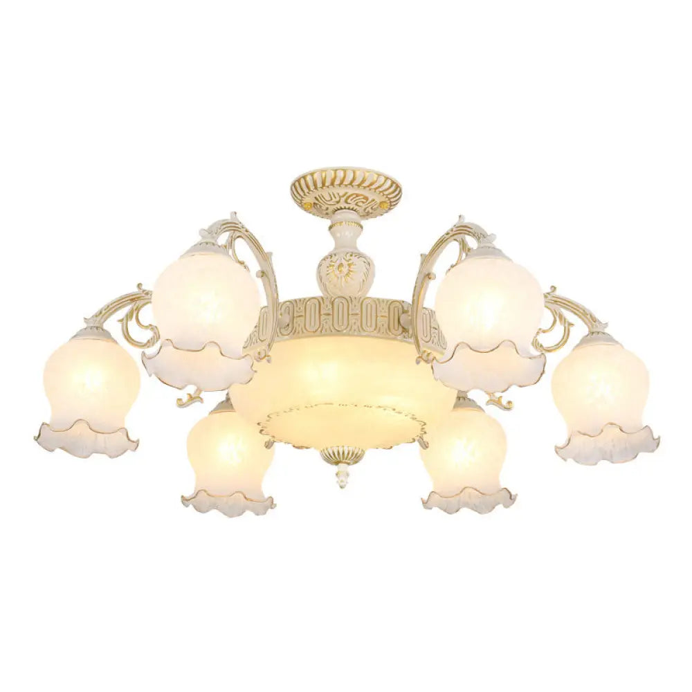 DecorBites™ DecorBites™ Frosted Glass Flush Mount Chandelier - Bud Shade, Classic Living Room Semi Flush Light Fixture