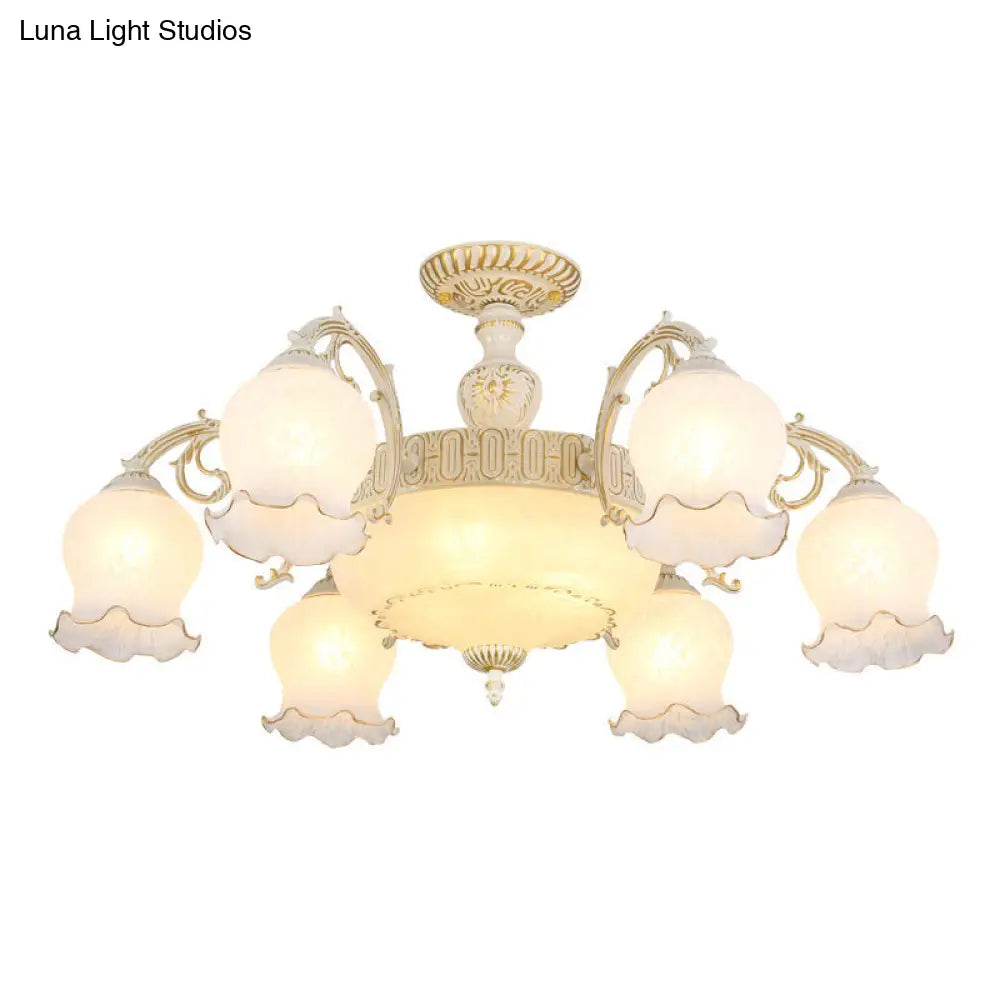 DecorBites™ DecorBites™ Frosted Glass Flush Mount Chandelier - Bud Shade, Classic Living Room Semi Flush Light Fixture