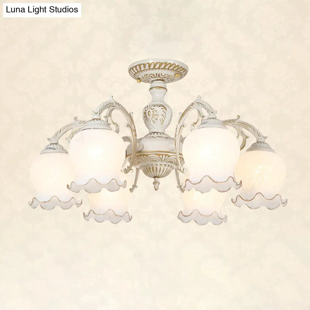 DecorBites™ DecorBites™ Frosted Glass Flush Mount Chandelier - Bud Shade, Classic Living Room Semi Flush Light Fixture
