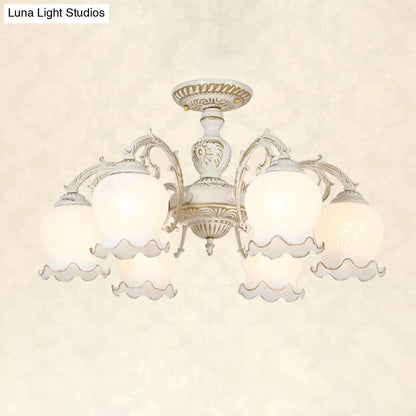 DecorBites™ DecorBites™ Frosted Glass Flush Mount Chandelier - Bud Shade, Classic Living Room Semi Flush Light Fixture